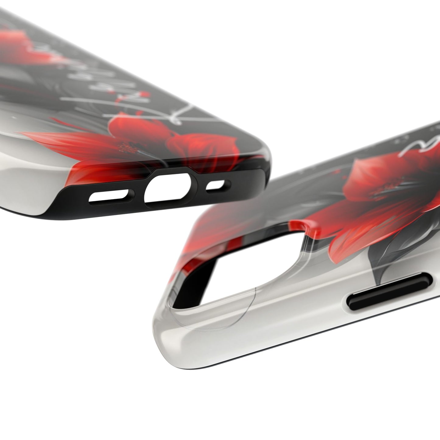 Beautiful red & black floral personalized name iPhone case. Compatible with iPhone models 11-15 including all mini, plus, pro & pro max. Custom phone case for smartphones. design for Girls, Woman