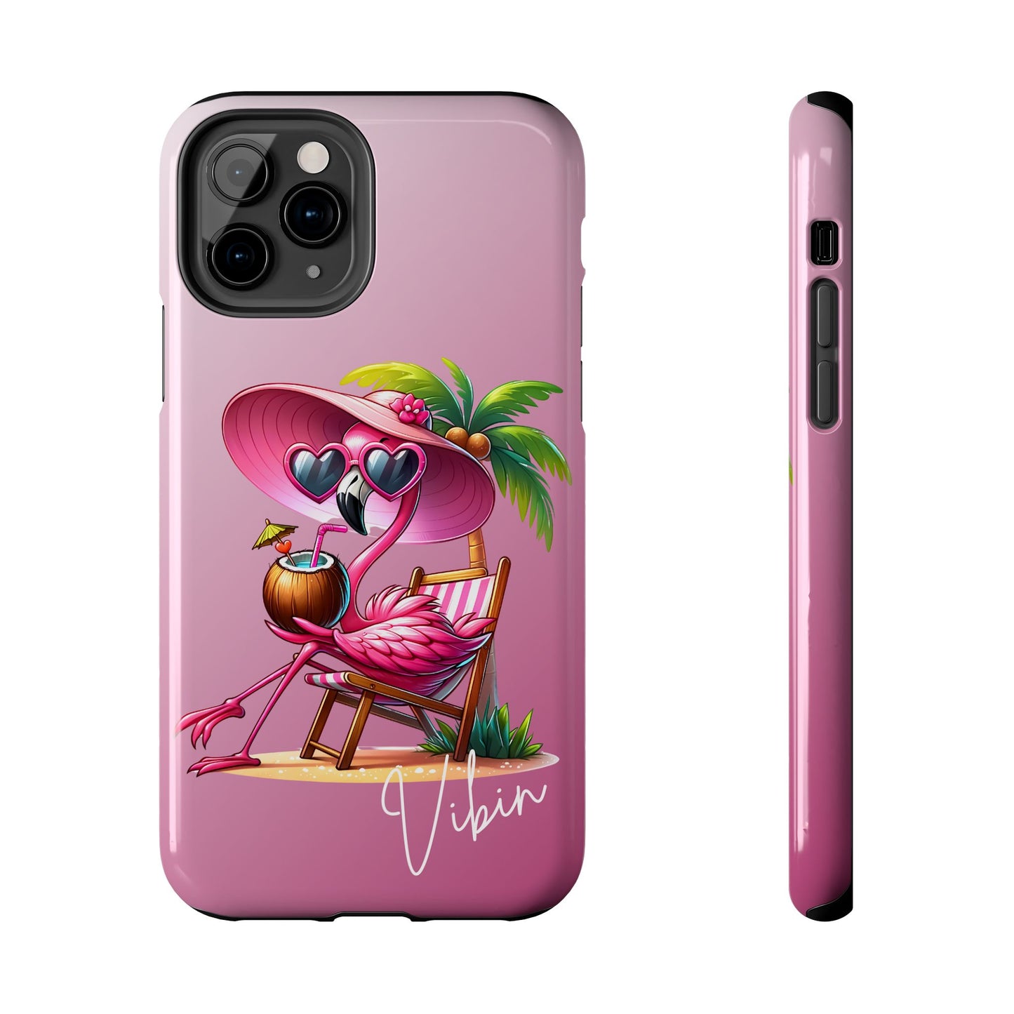 Pink flamingo summer aesthetics iPhone case. Compatible with iPhone models 11-16. Custom phone case for smartphones. design for Girls, Woman