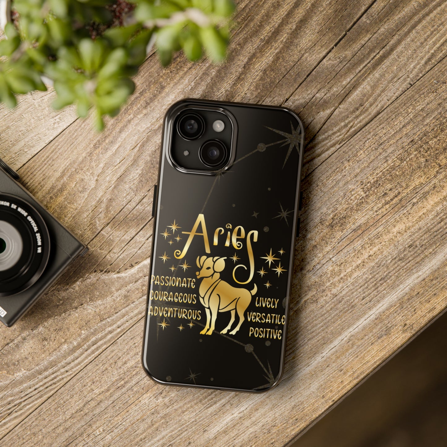 Aries traits, black & gold Iphone case