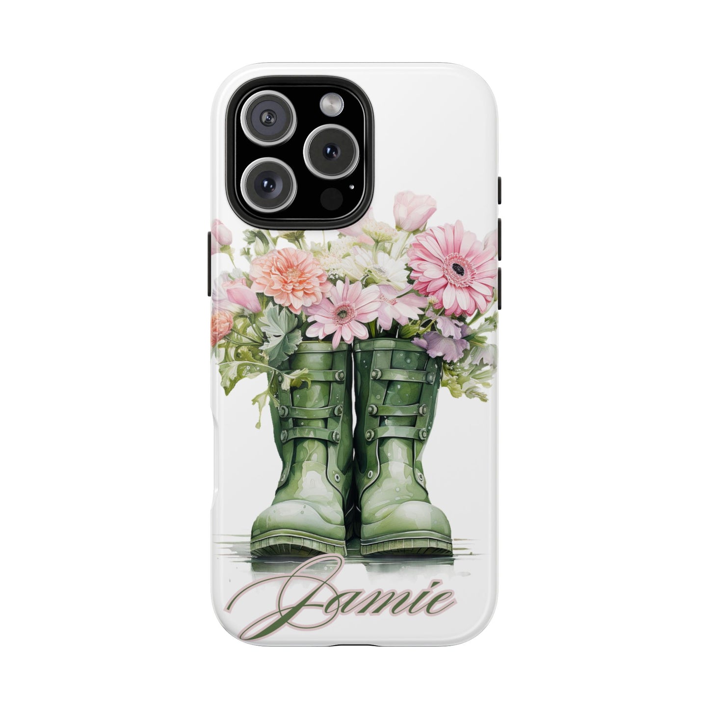 Custom green rainboots & flowers Mother's day personalized iPhone Case