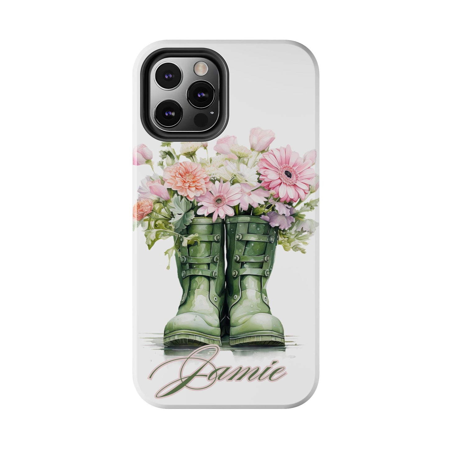 Custom green rainboots & flowers Mother's day personalized iPhone Case