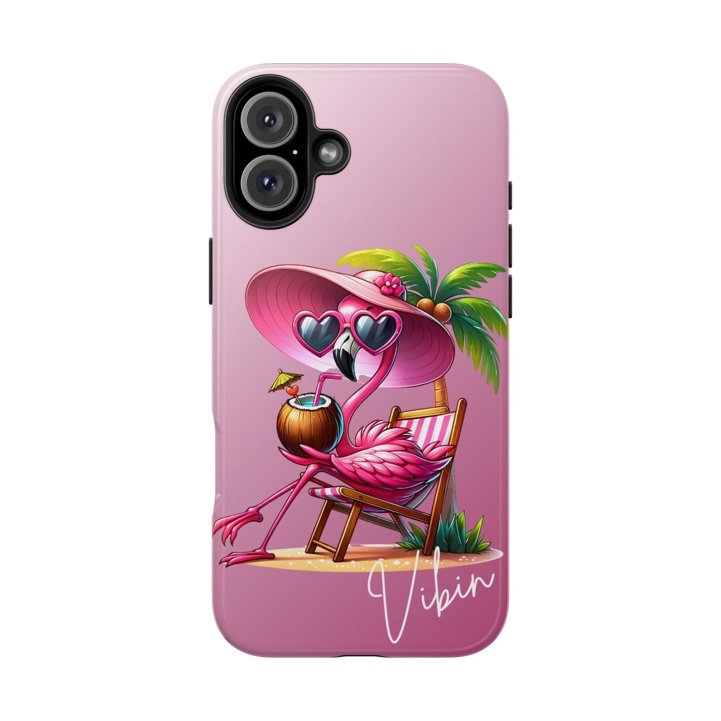 Pink flamingo summer aesthetics iPhone case. Compatible with iPhone models 11-16. Custom phone case for smartphones. design for Girls, Woman