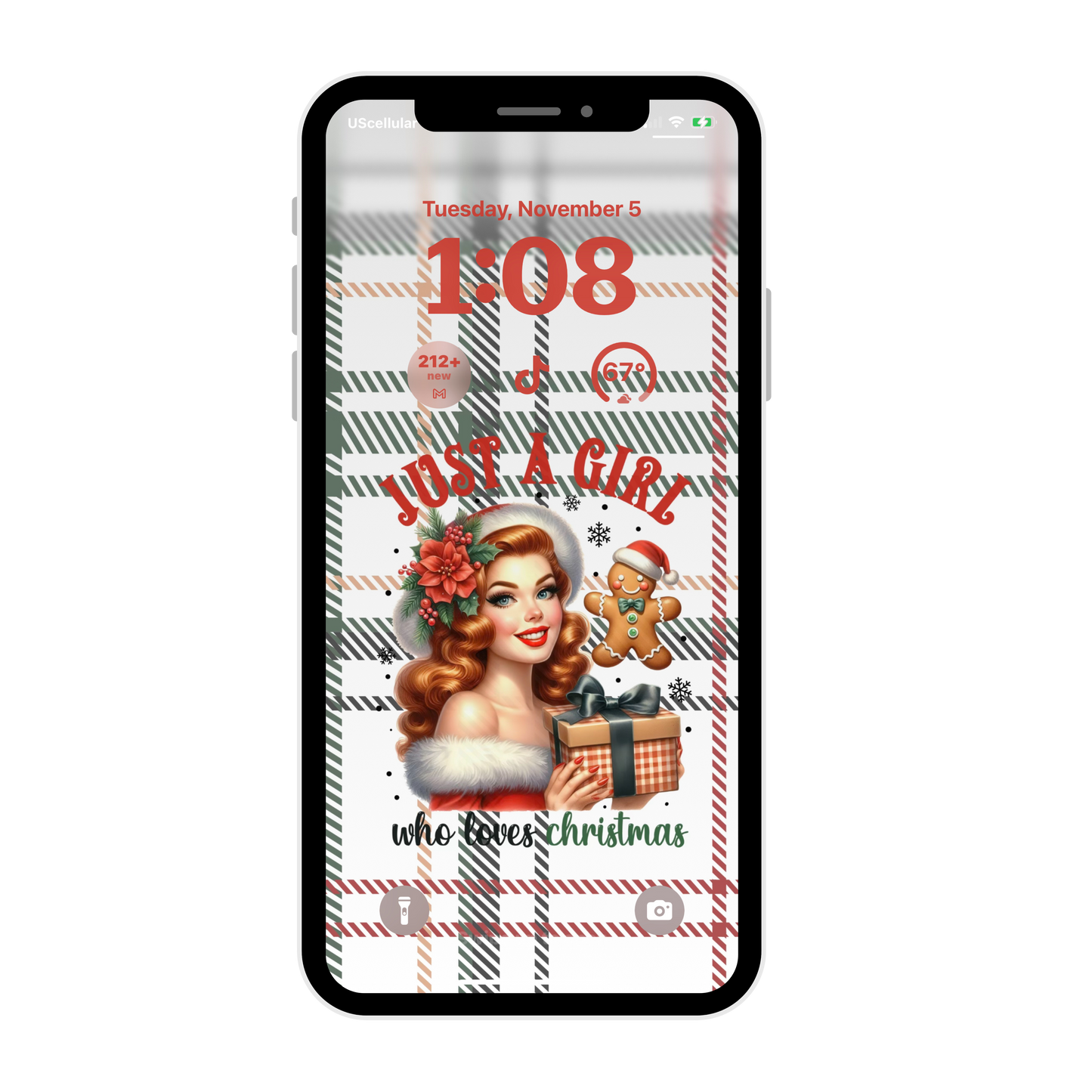 Christmas pinup girl iPhone wallpaper iPhone/iPad lock screen art digital download