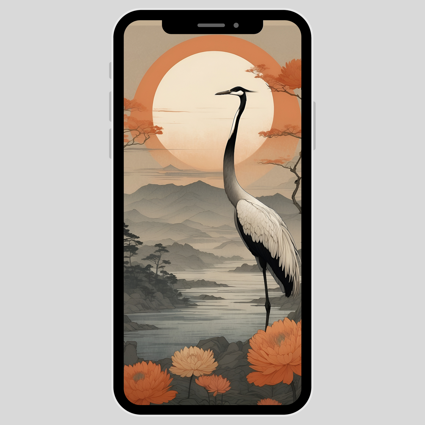 IPhone wallpaper/ Japanese Crane/ instant download