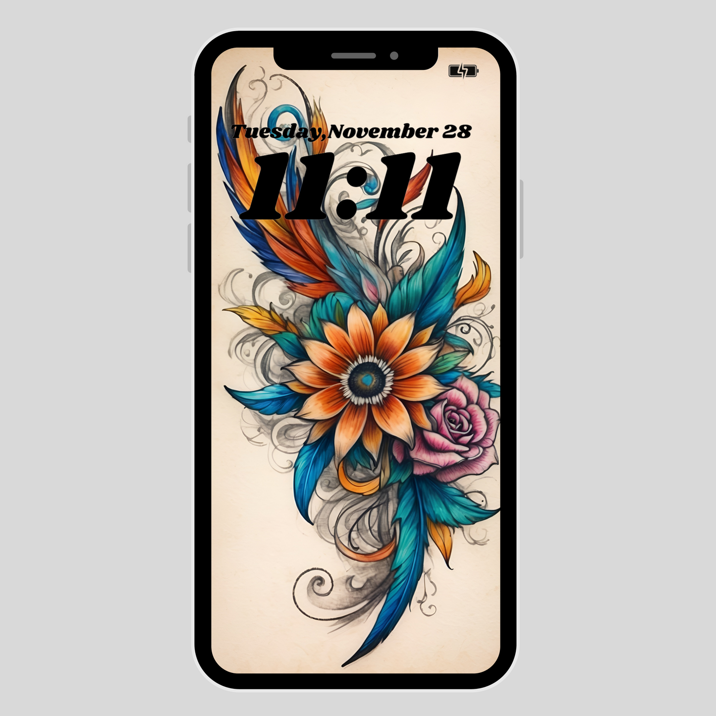 IPhone wallpaper/ tattoo flower/ instant download
