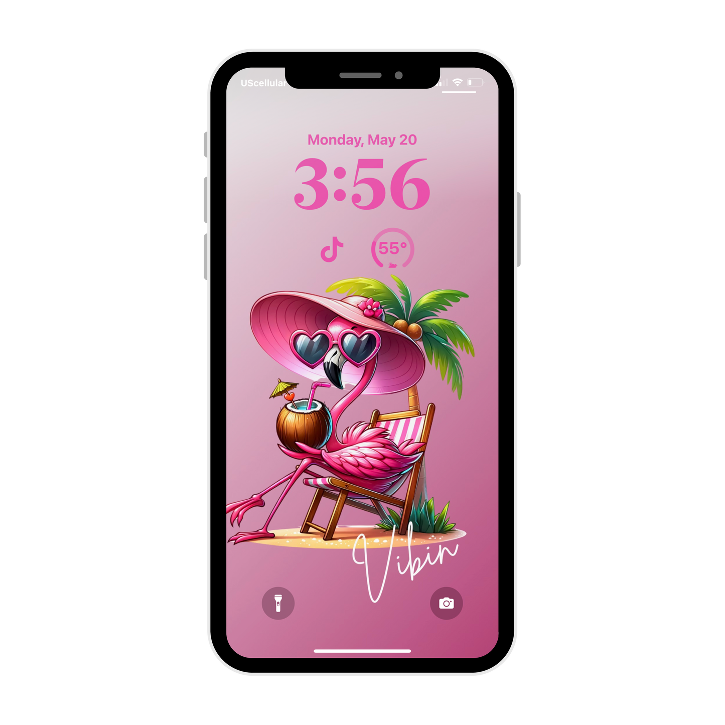 Pink flamingo vibin phone wallpaper iPhone lock screen art digital download