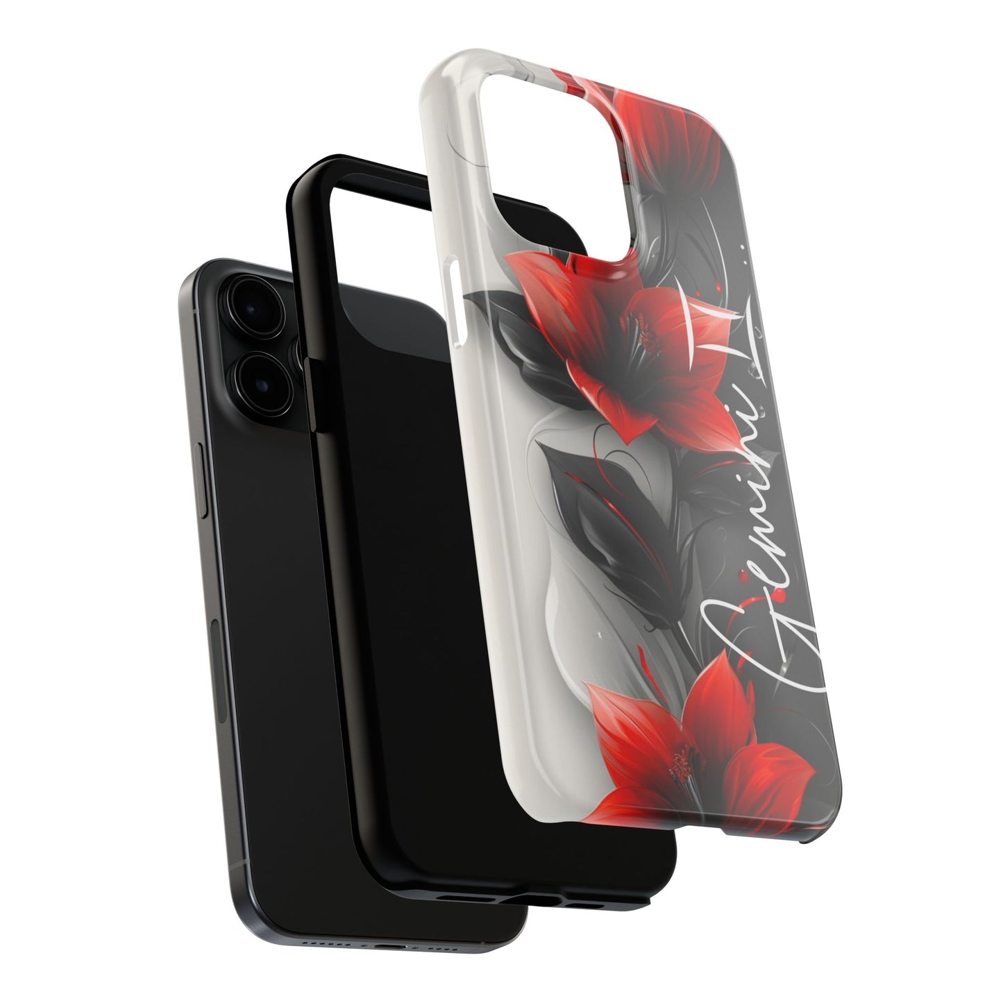 Custom Name Red Floral iPhone Case – Personalized Elegant Phone Cover
