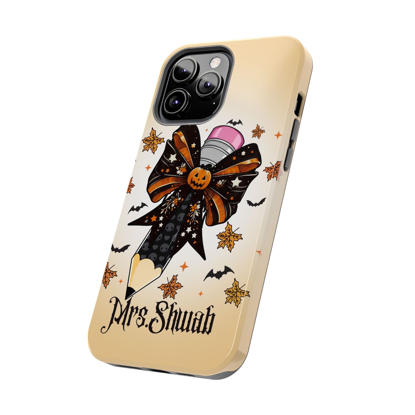 Custom Teacher Halloween iPhone Case – Personalized Spooky Bow Phone Cover
