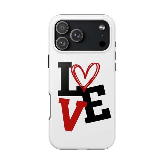 Phone case with 'LOVE' design on a white background