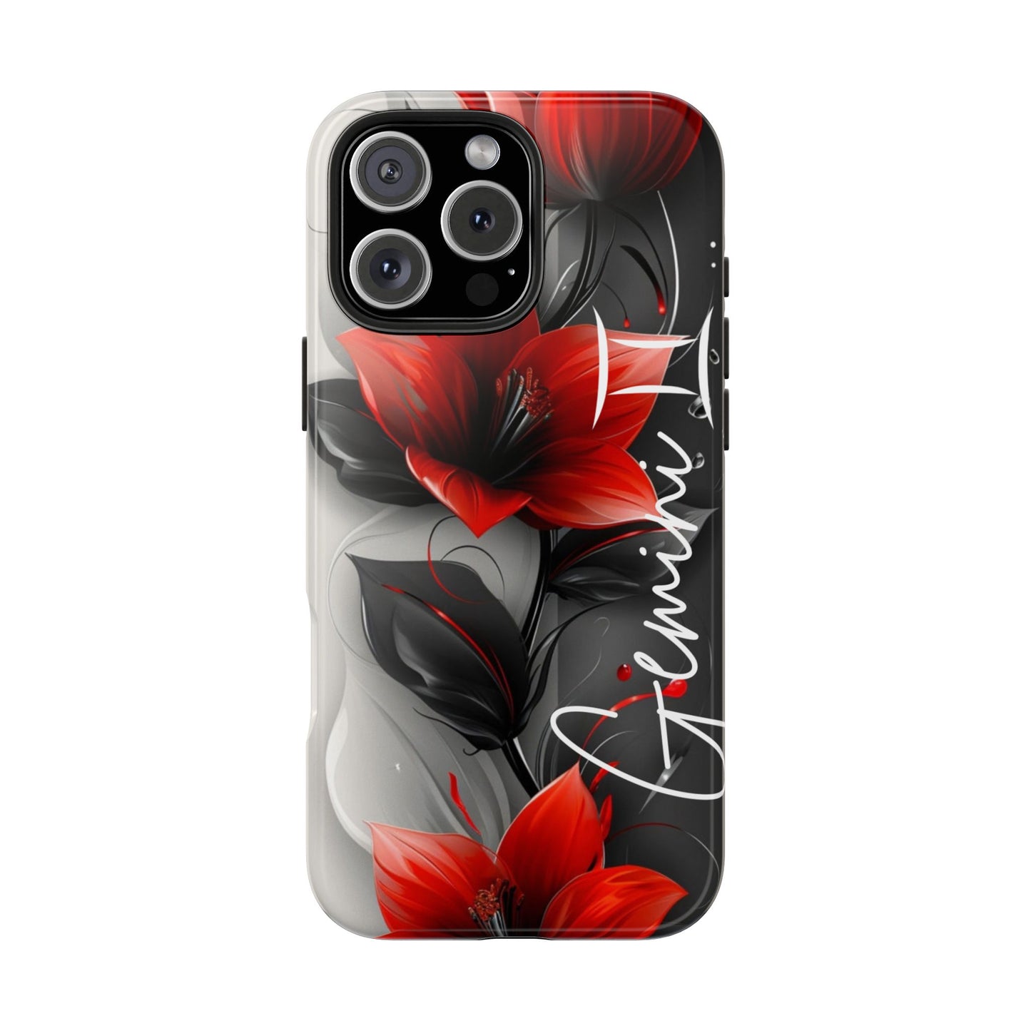 Custom Name Red Floral iPhone Case – Personalized Elegant Phone Cover