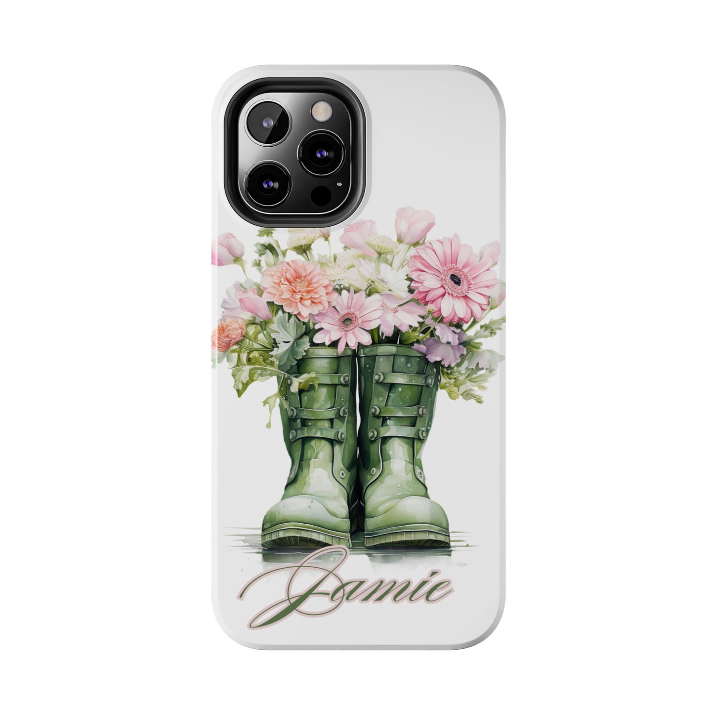 Custom green rainboots & flowers Mother's day personalized iPhone Case
