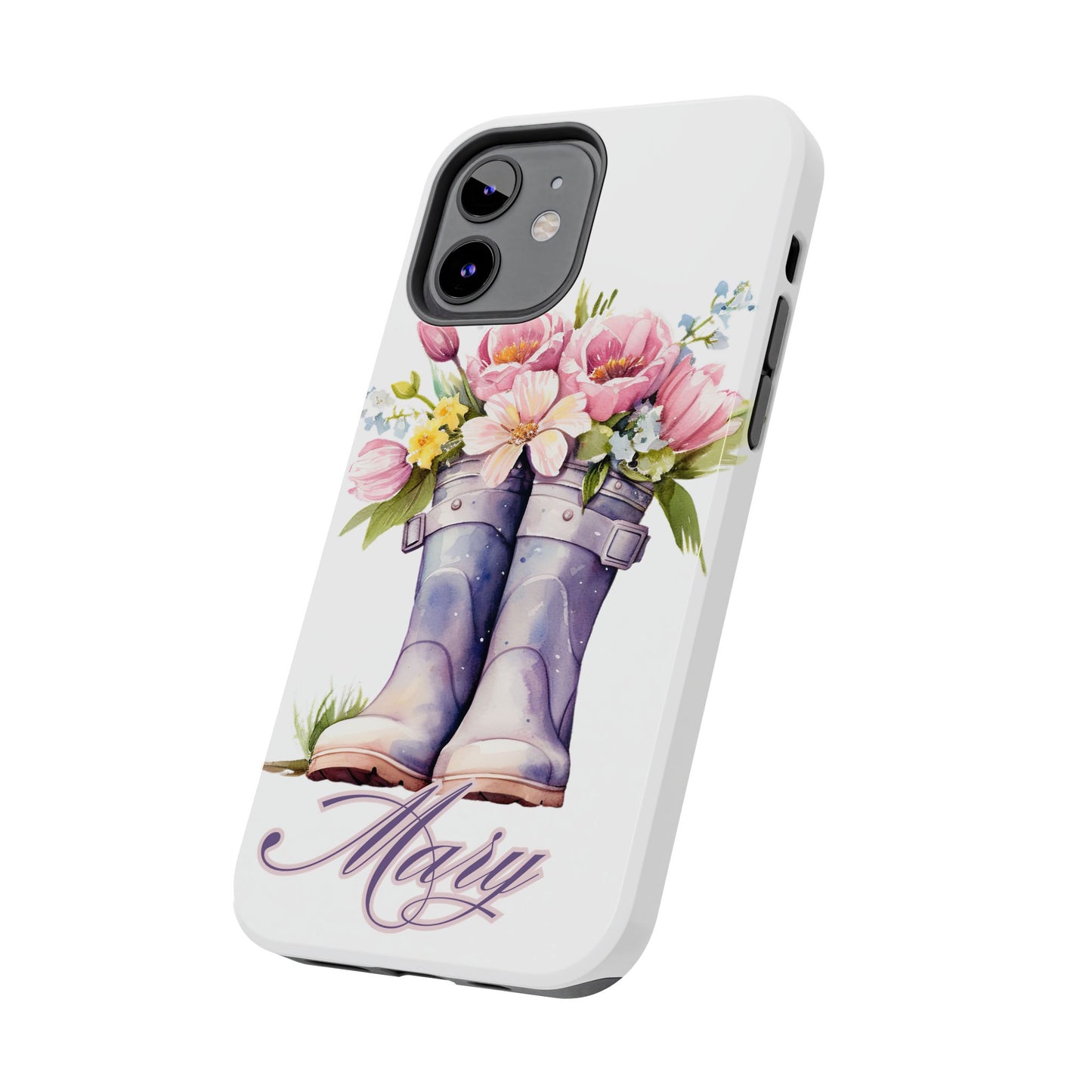 Custom purple rainboots & flowers Mother's day personalized iPhone Case