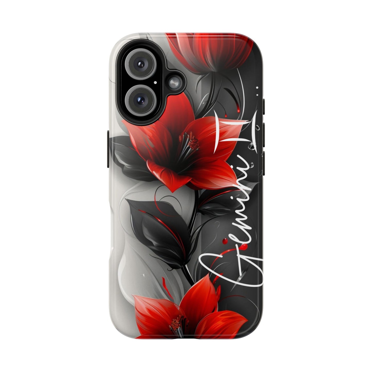 Custom Name Red Floral iPhone Case – Personalized Elegant Phone Cover