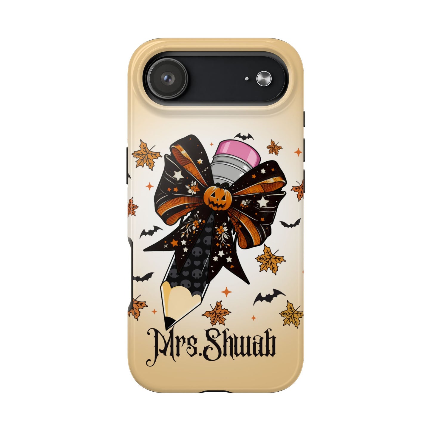 Custom Teacher Halloween iPhone Case – Personalized Spooky Bow Phone Cover