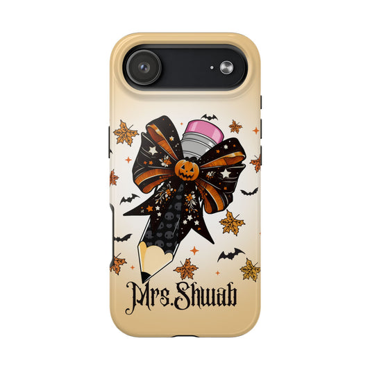 Custom Teacher Halloween iPhone Case – Personalized Spooky Bow Phone Cover