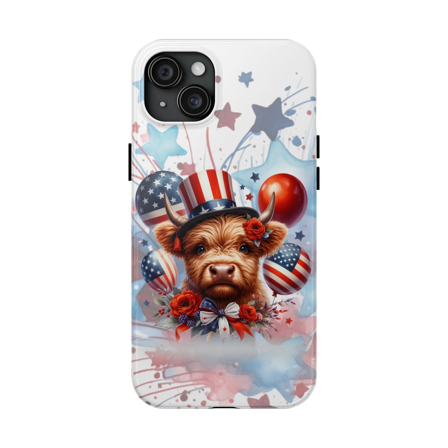 Summer 4th of July holiday Phone Case- Patriotic Highland Cow- iPhone compatible