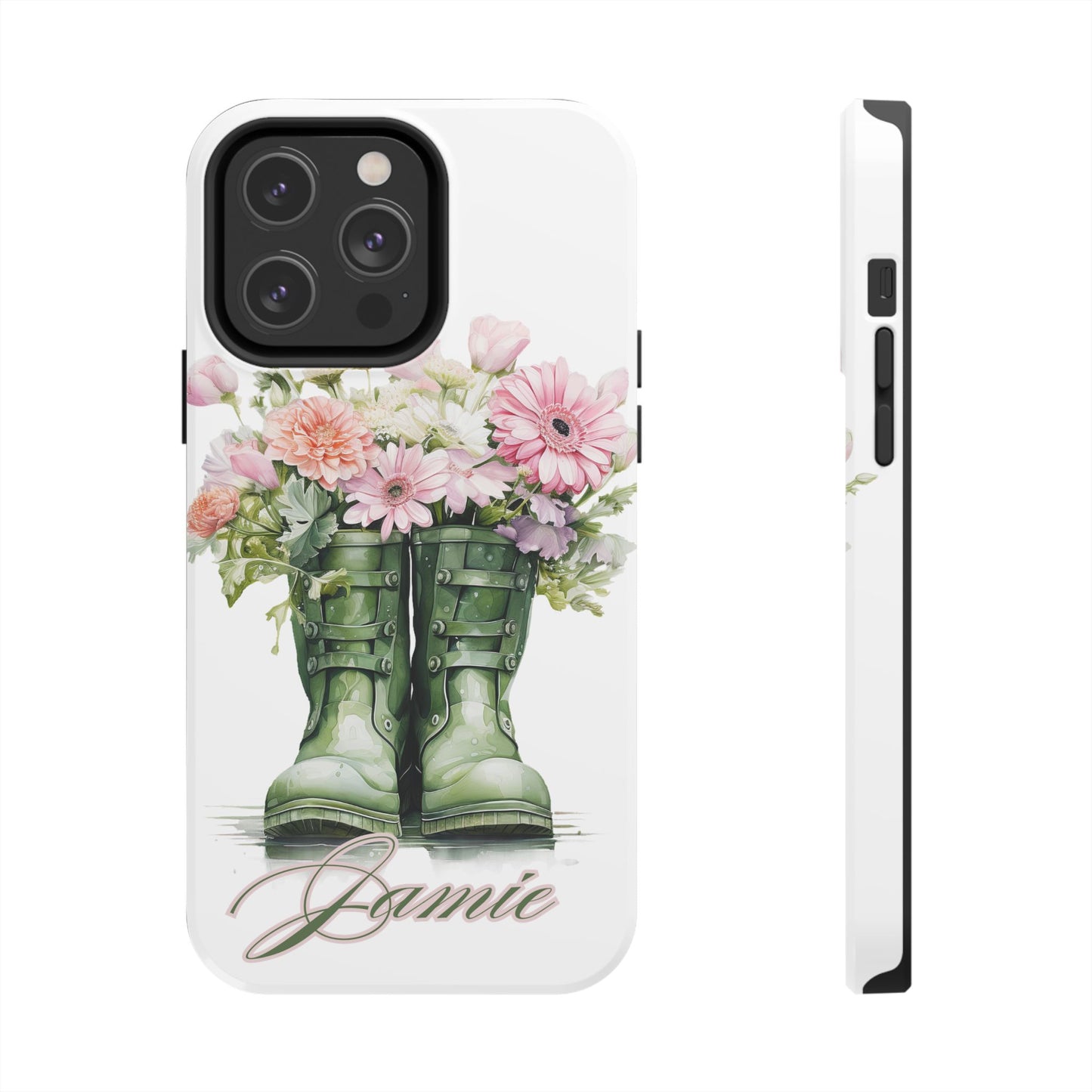 Custom green rainboots & flowers Mother's day personalized iPhone Case
