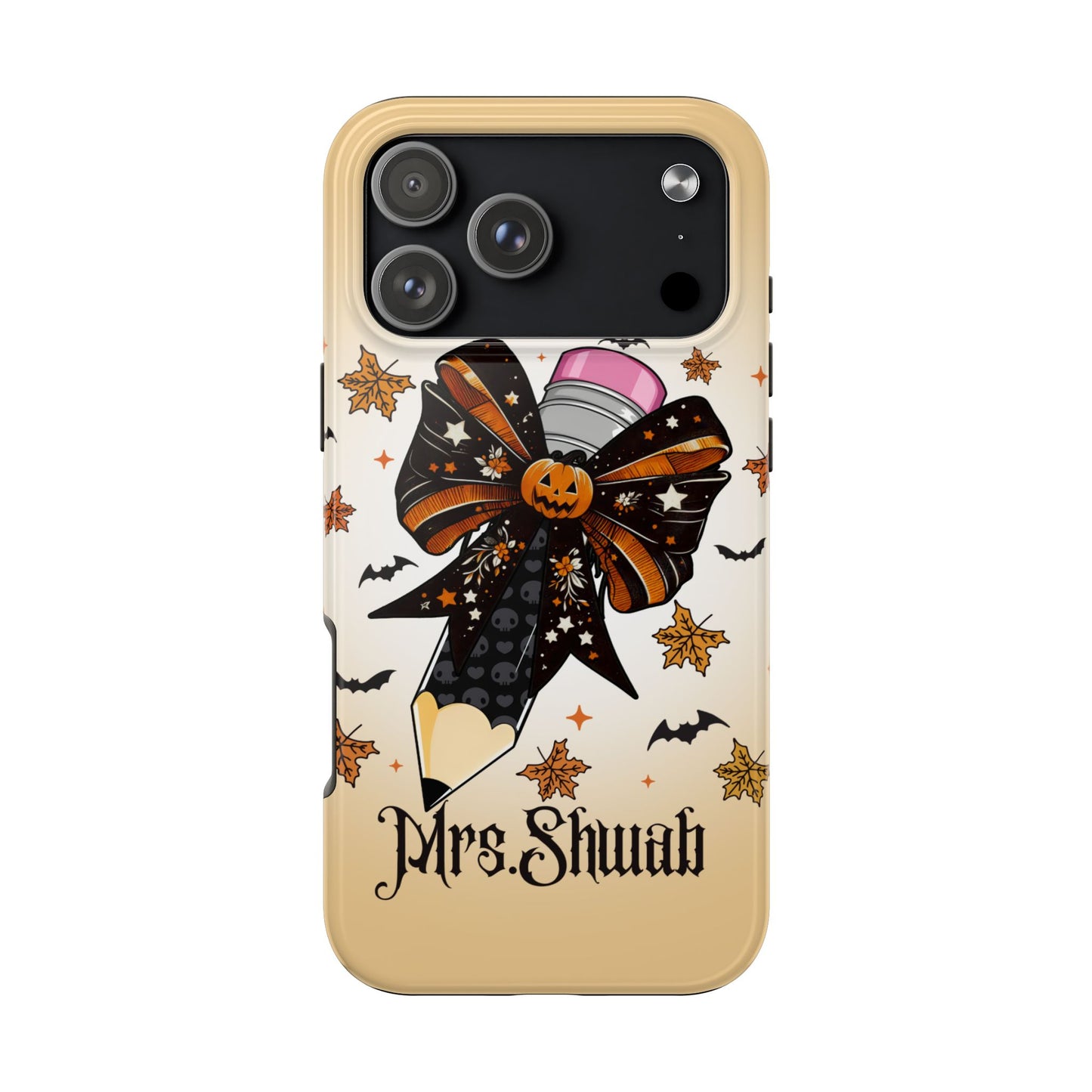 Custom Teacher Halloween iPhone Case – Personalized Spooky Bow Phone Cover