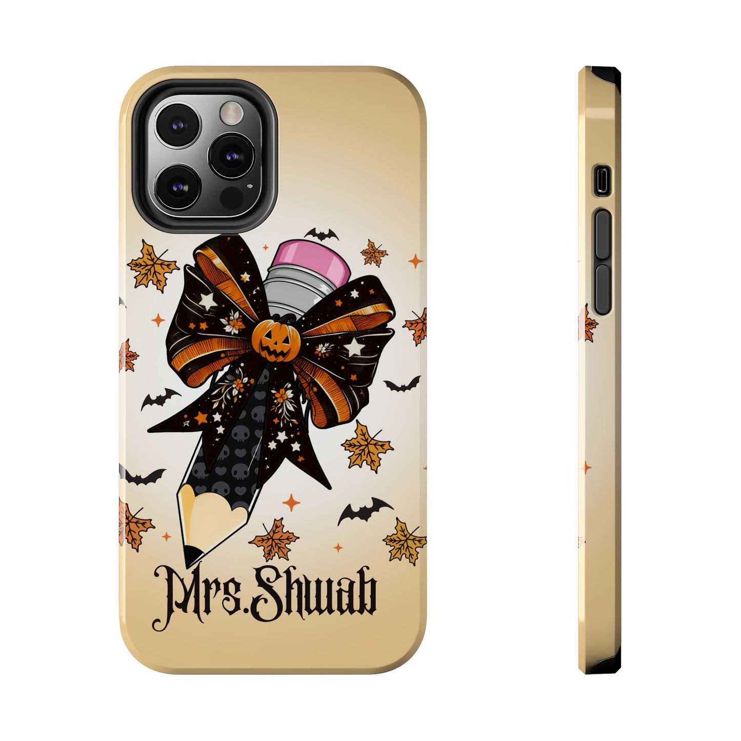 Custom Teacher Halloween iPhone Case – Personalized Spooky Bow Phone Cover