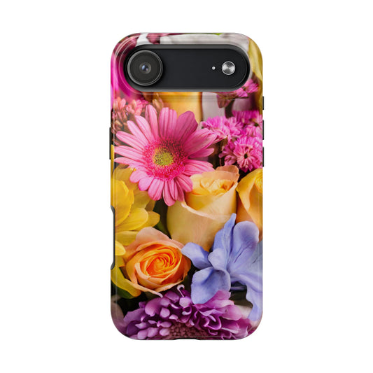 Phone case with colorful floral design on a white background