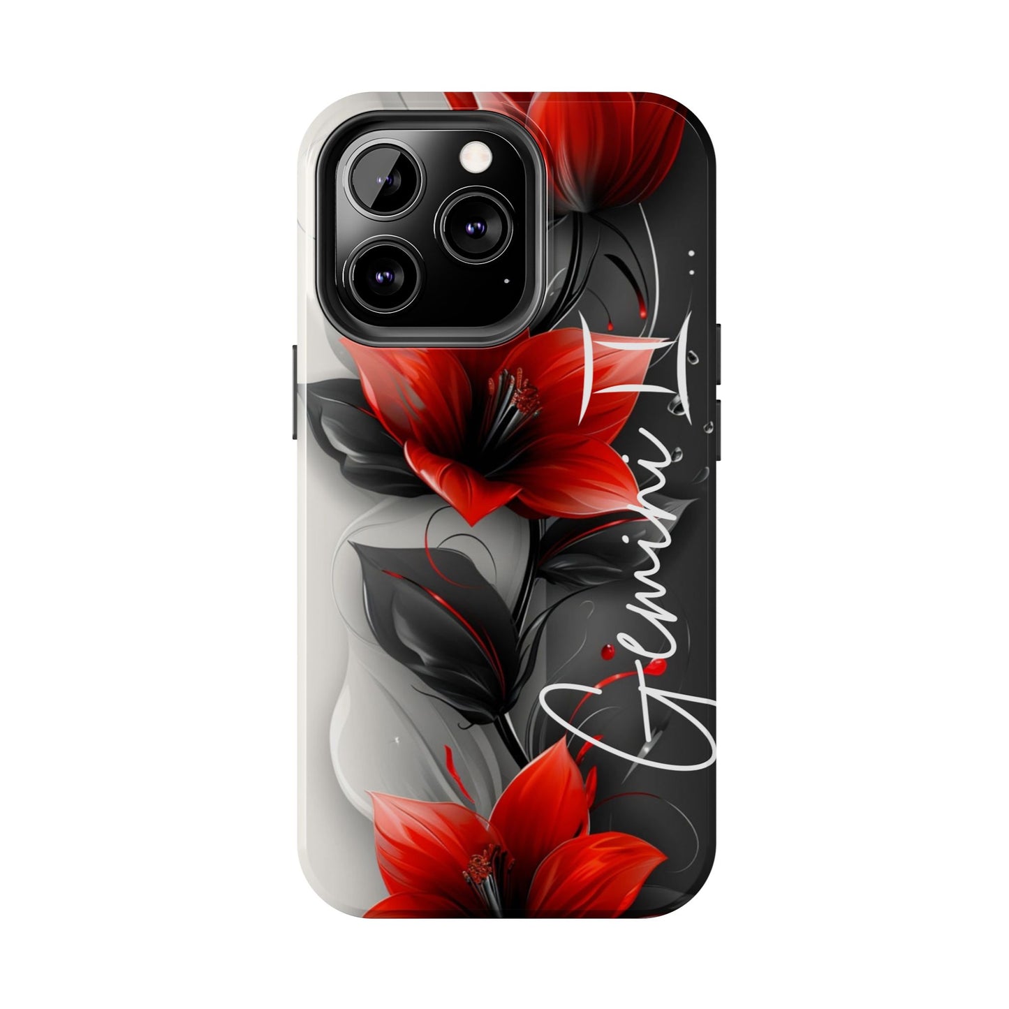 Custom Name Red Floral iPhone Case – Personalized Elegant Phone Cover
