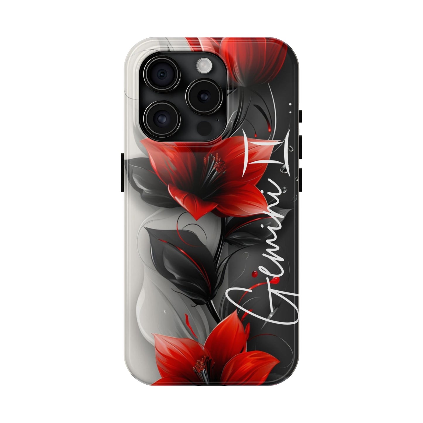 Custom Name Red Floral iPhone Case – Personalized Elegant Phone Cover
