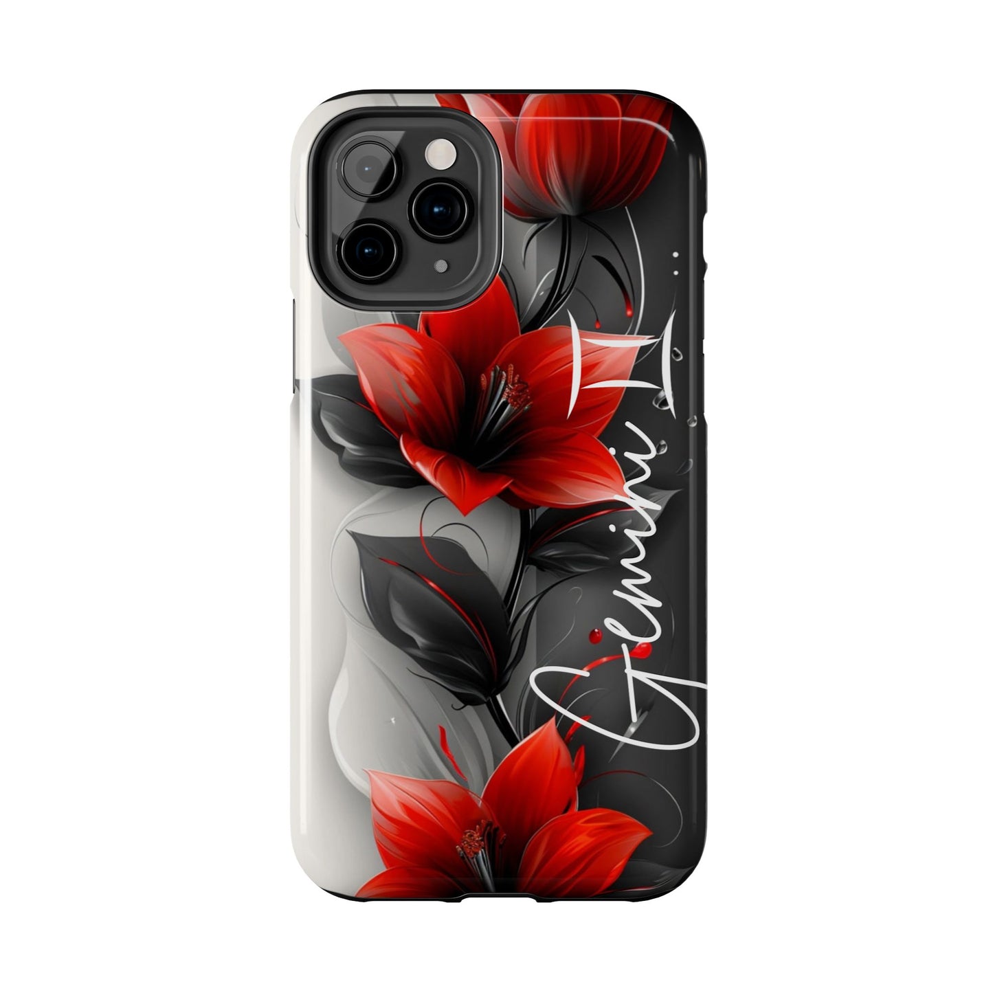 Custom Name Red Floral iPhone Case – Personalized Elegant Phone Cover