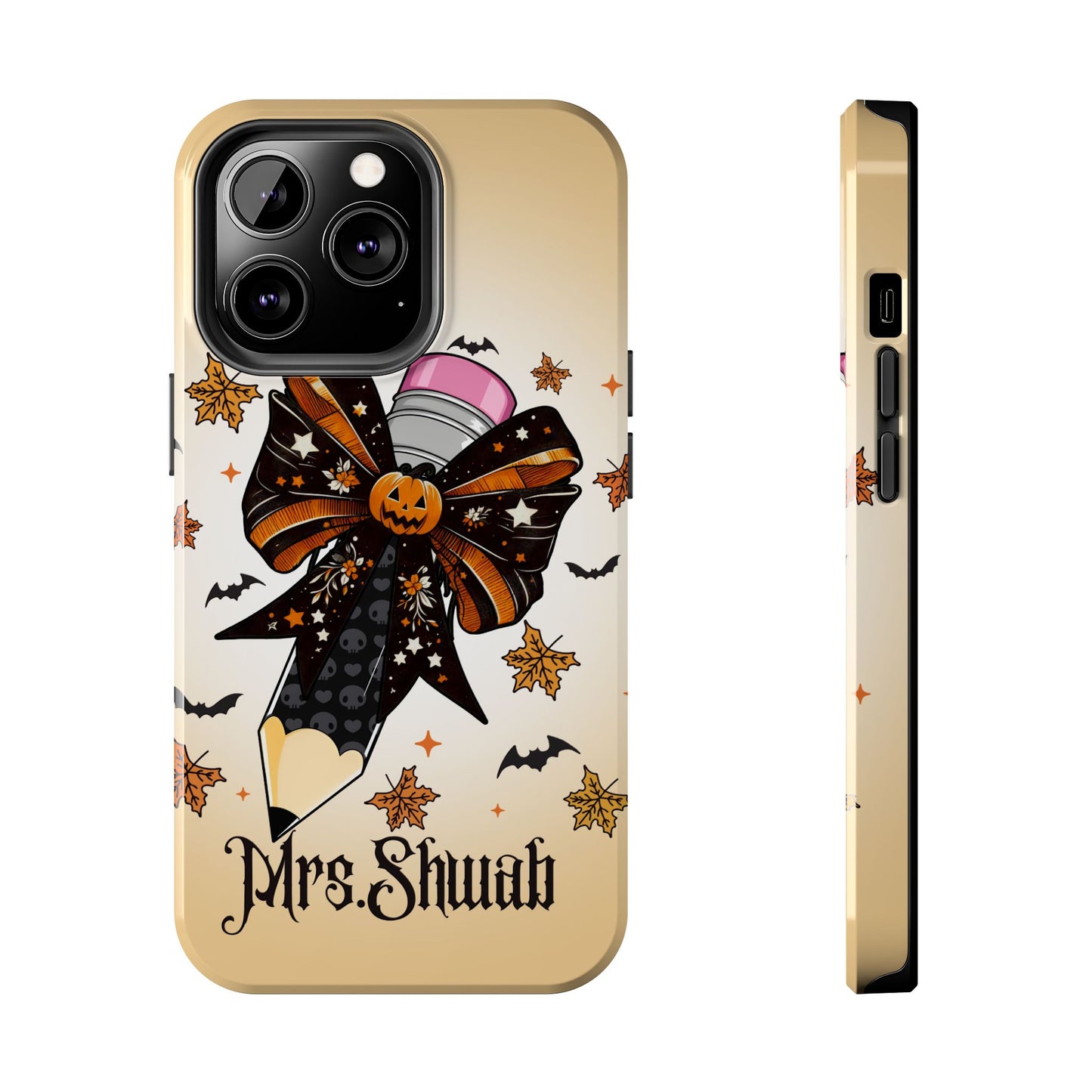 Custom Teacher Halloween iPhone Case – Personalized Spooky Bow Phone Cover