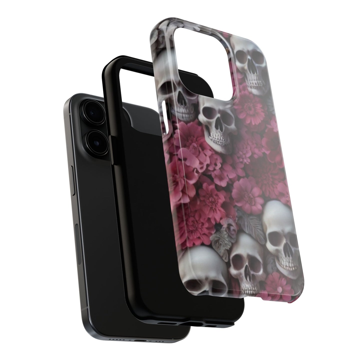 3D Skulls & flowers, Halloween themed iPhone case Models 11-15
