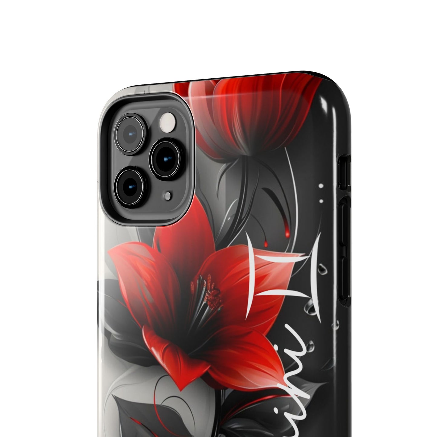 Custom Name Red Floral iPhone Case – Personalized Elegant Phone Cover