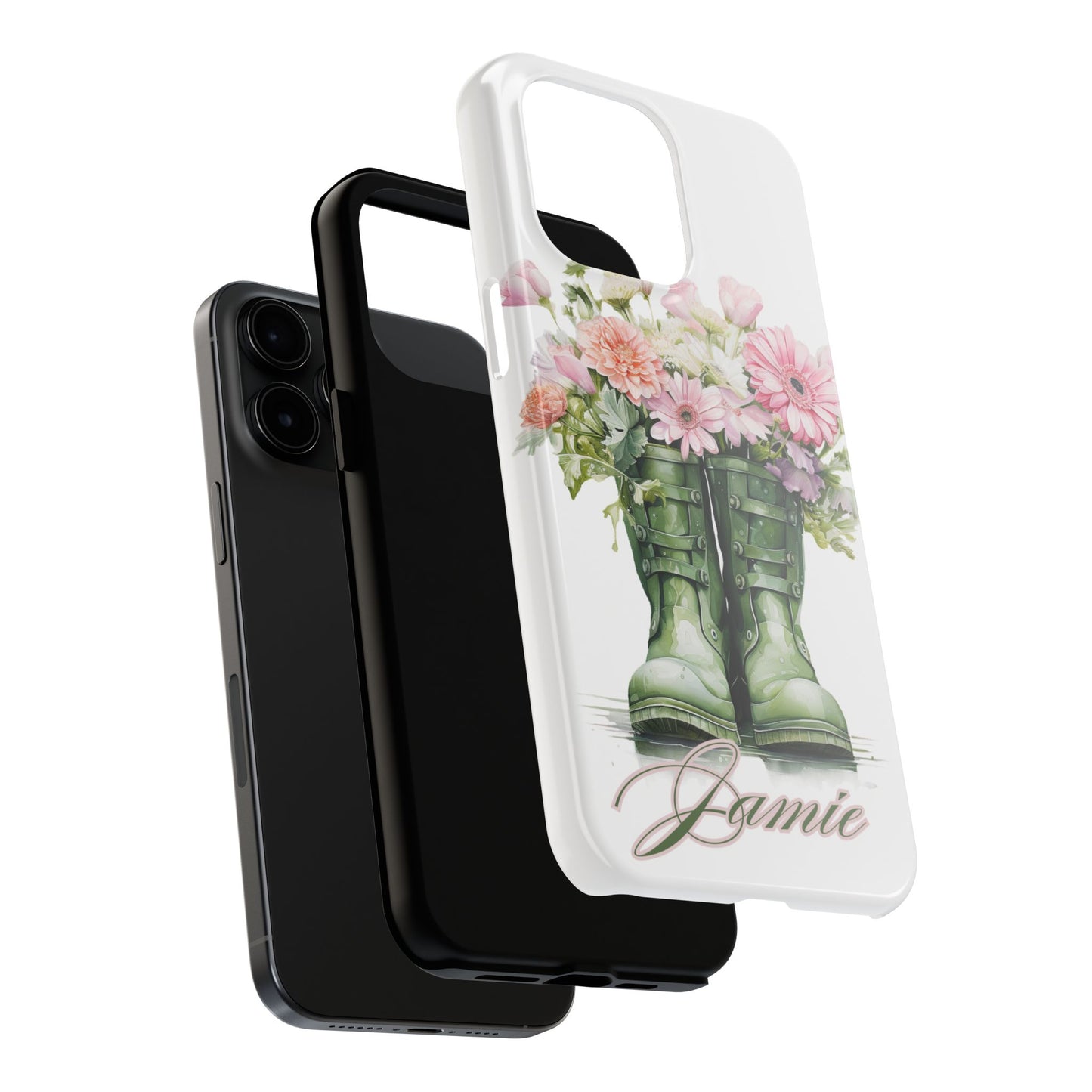 Custom green rainboots & flowers Mother's day personalized iPhone Case