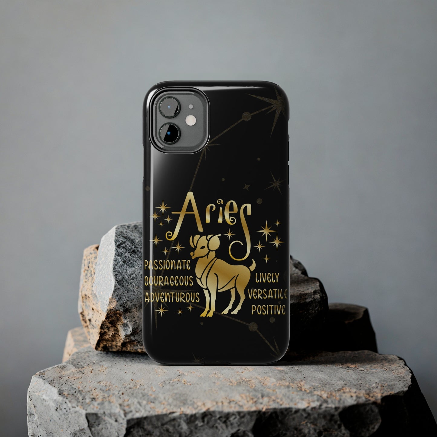 Aries traits, black & gold Iphone case