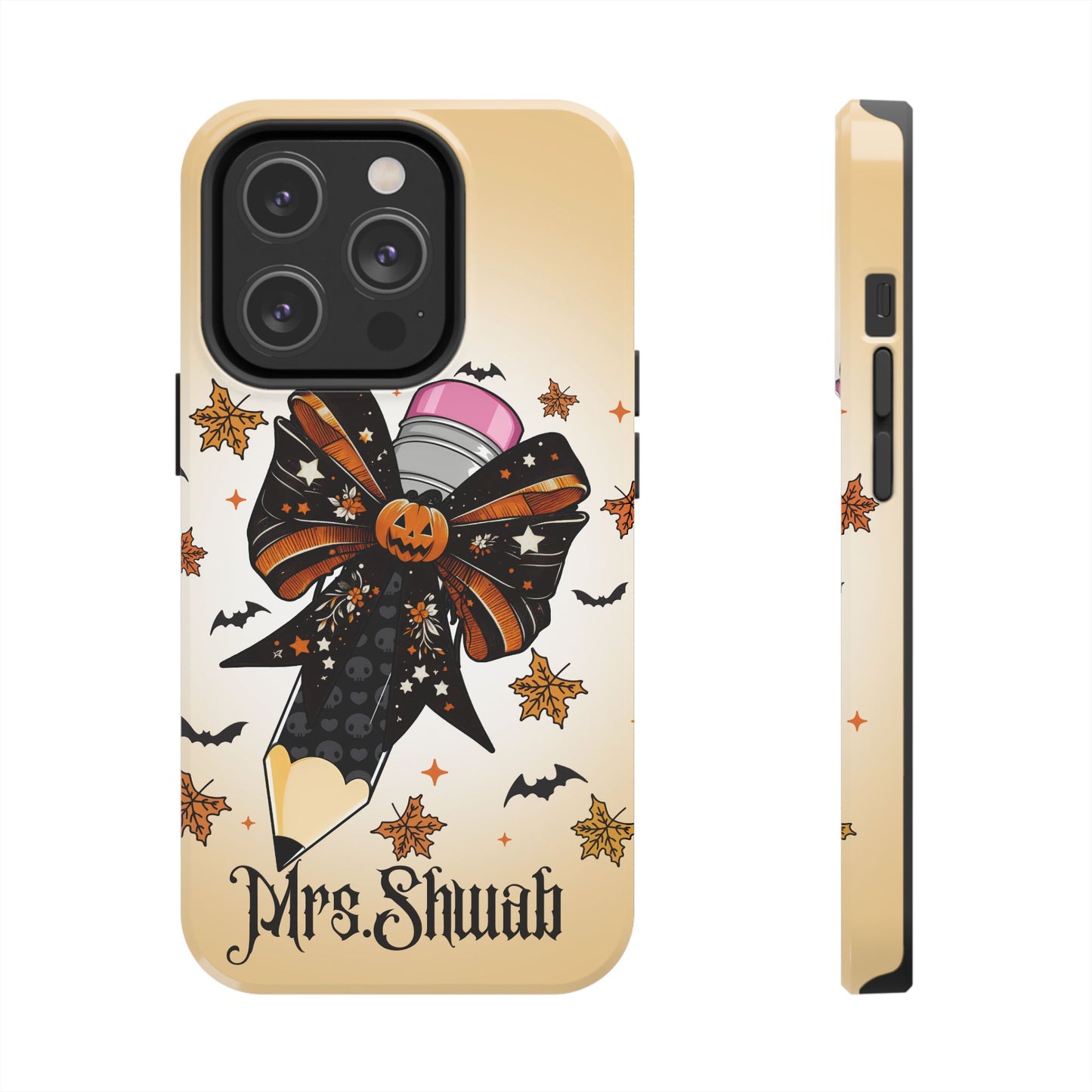Custom Teacher Halloween iPhone Case – Personalized Spooky Bow Phone Cover