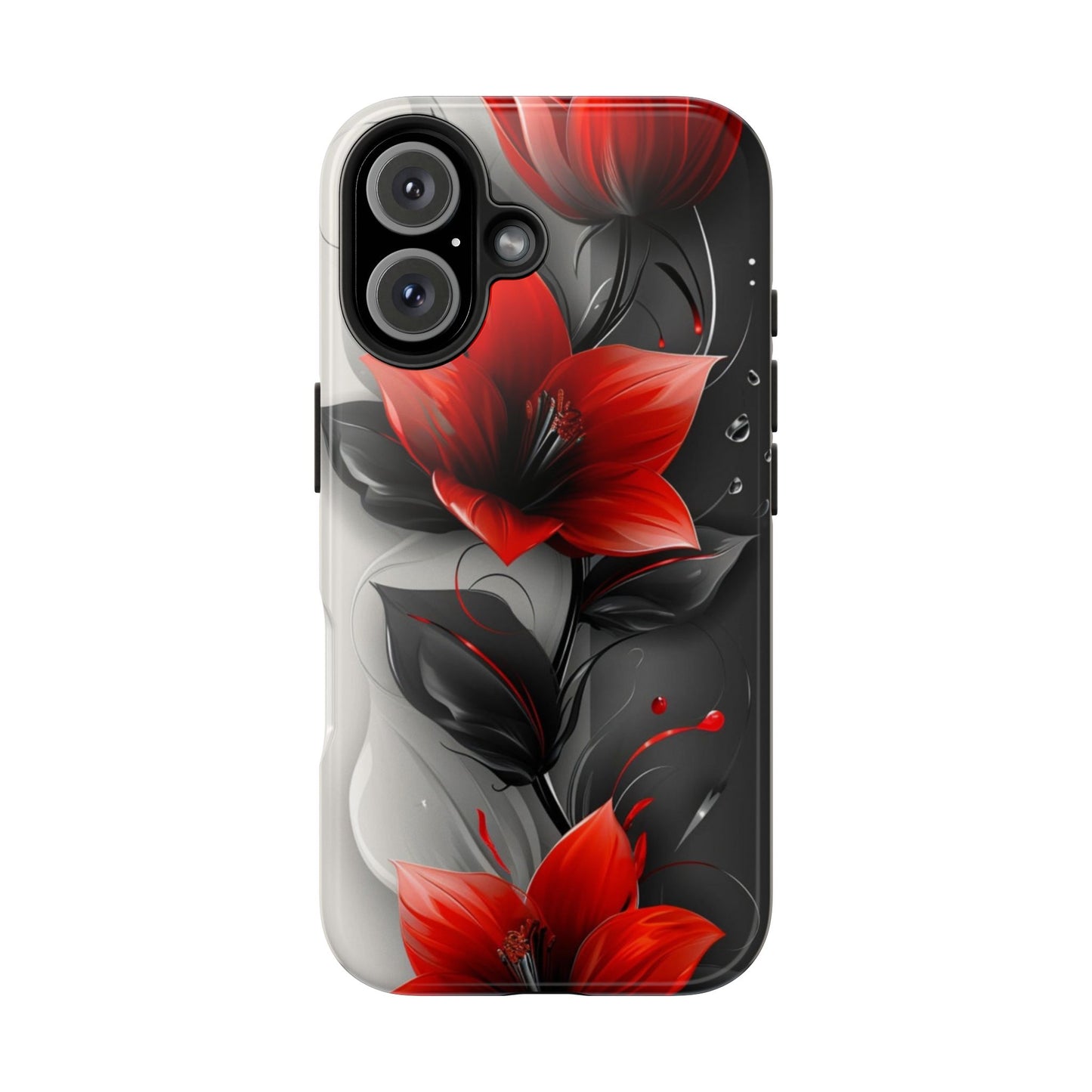 Red & black floral iPhone Cover, flower Accessory, Cute Phone Protector, seasonal Tech
