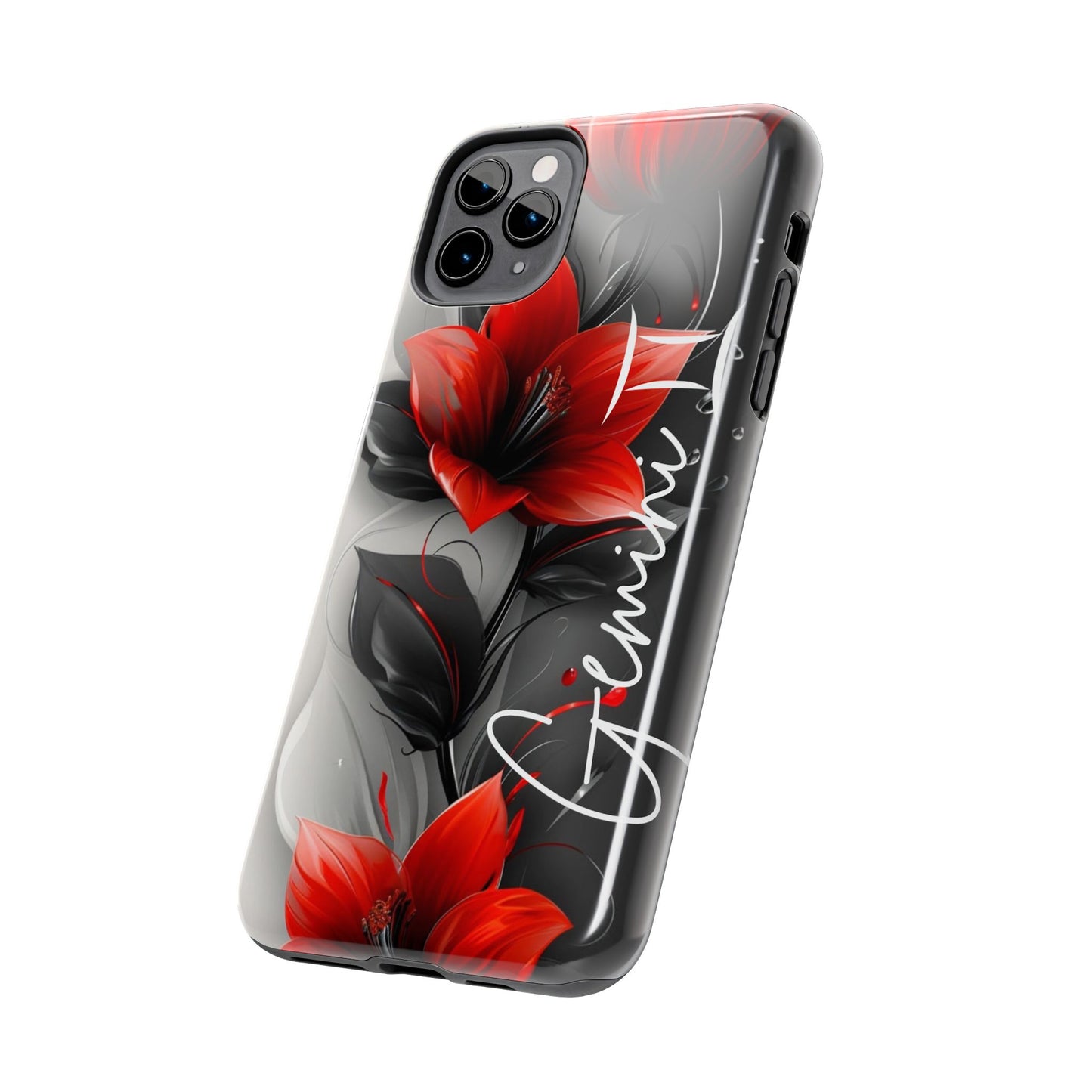 Custom Name Red Floral iPhone Case – Personalized Elegant Phone Cover