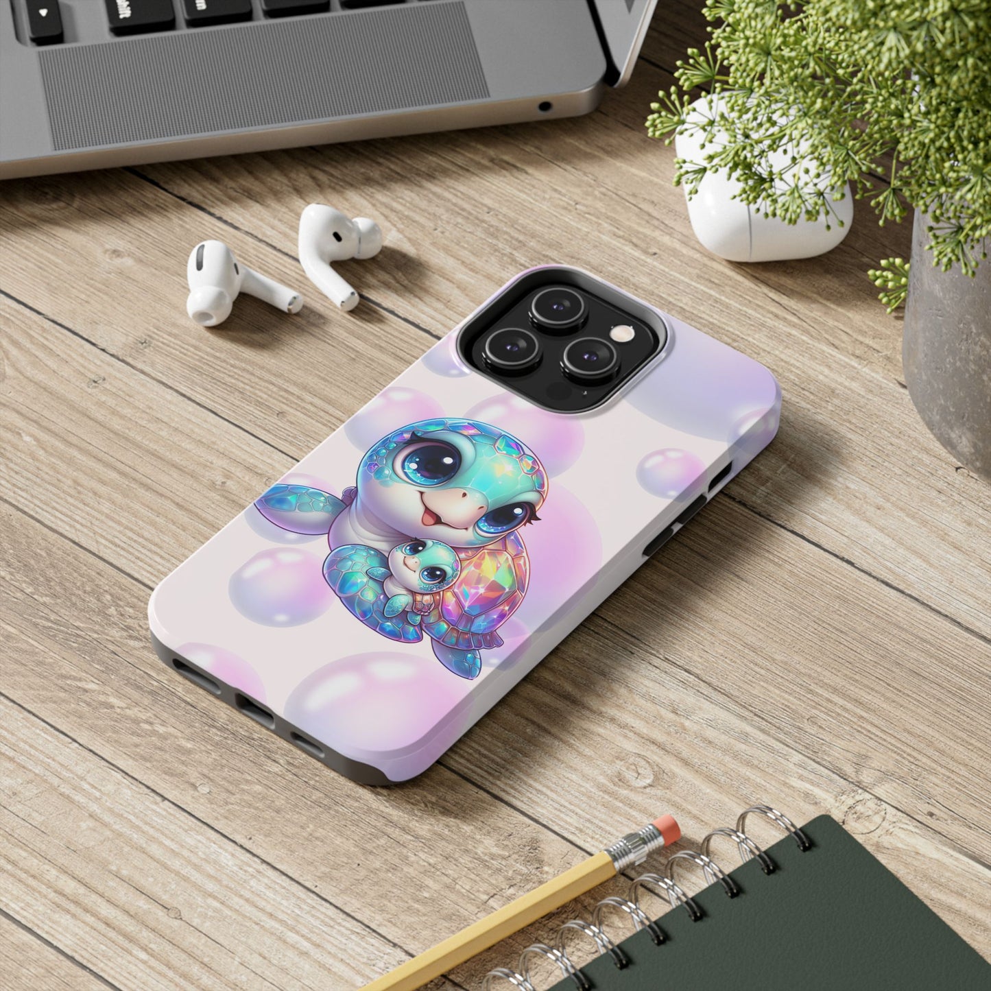 Mama & baby sea turtles summer aesthetics iPhone case. Compatible with iPhone models 11-15 including all mini, plus, pro & pro max. Custom phone case for smartphones. design for Girls, Woman