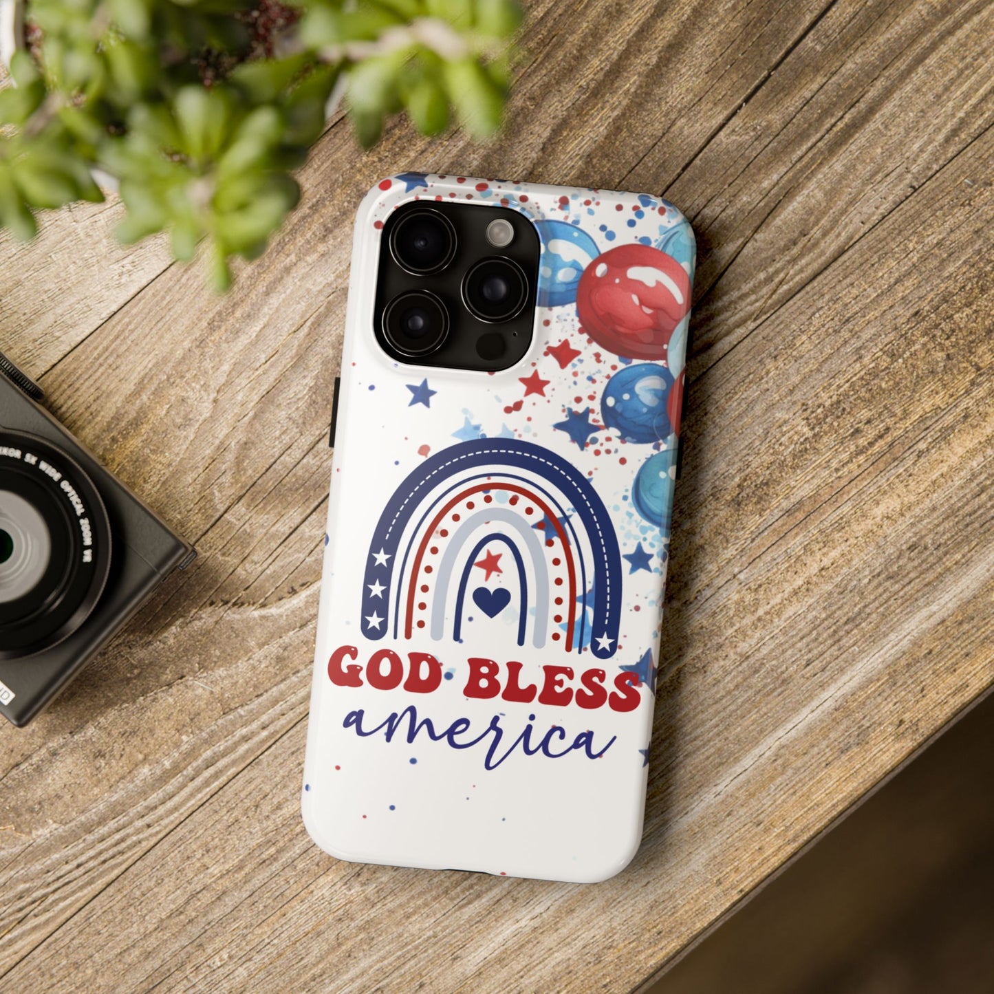 GOD Bless America phone case- 4th of July accessories-Red, white & blue- iPhone compatible