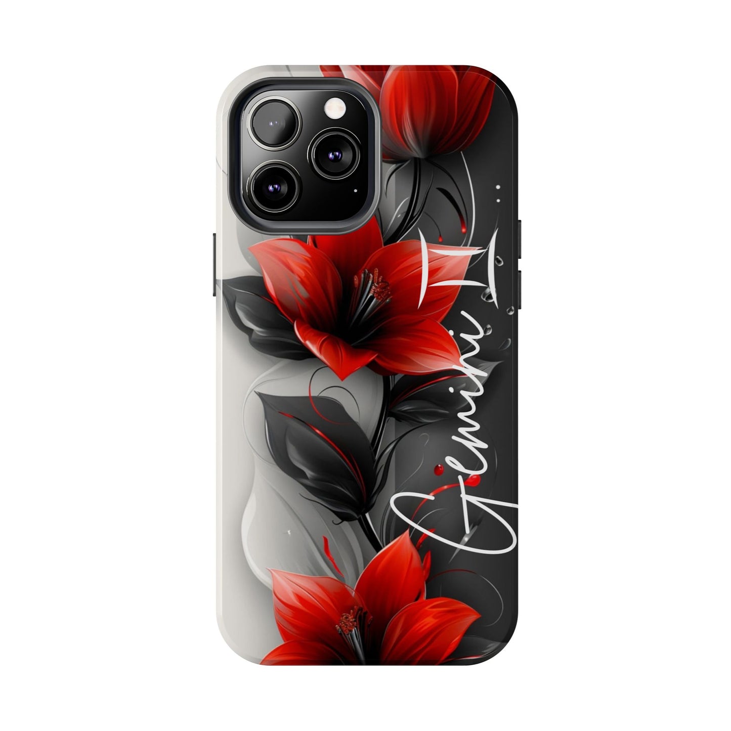 Custom Name Red Floral iPhone Case – Personalized Elegant Phone Cover