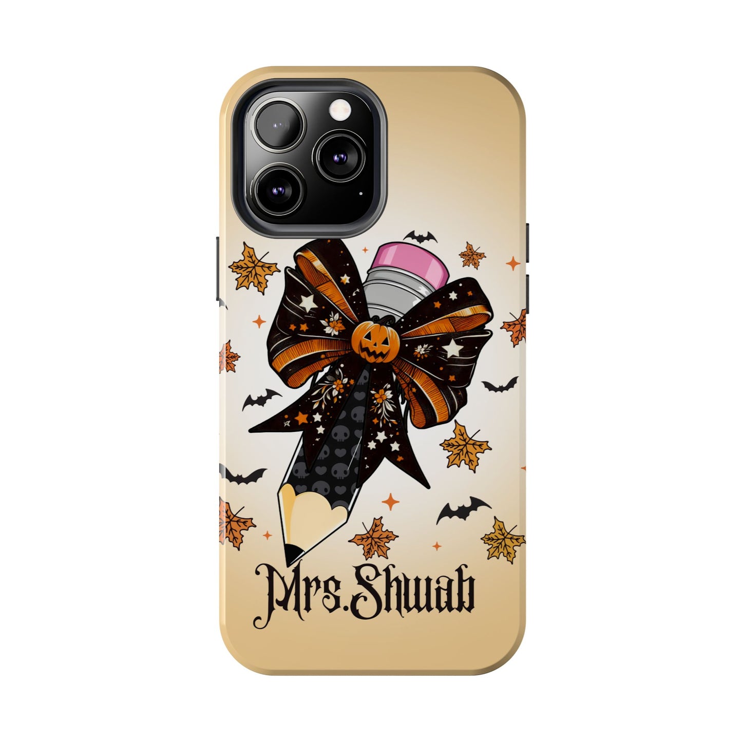 Custom Teacher Halloween iPhone Case – Personalized Spooky Bow Phone Cover