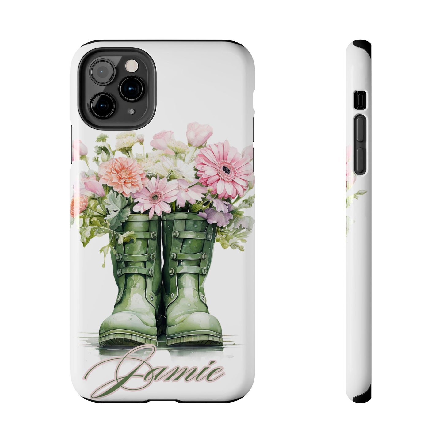 Custom green rainboots & flowers Mother's day personalized iPhone Case
