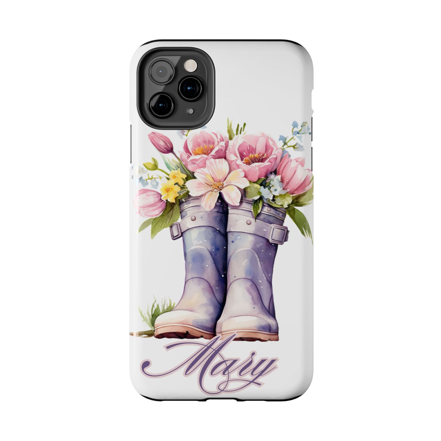 Custom purple rainboots & flowers Mother's day personalized iPhone Case