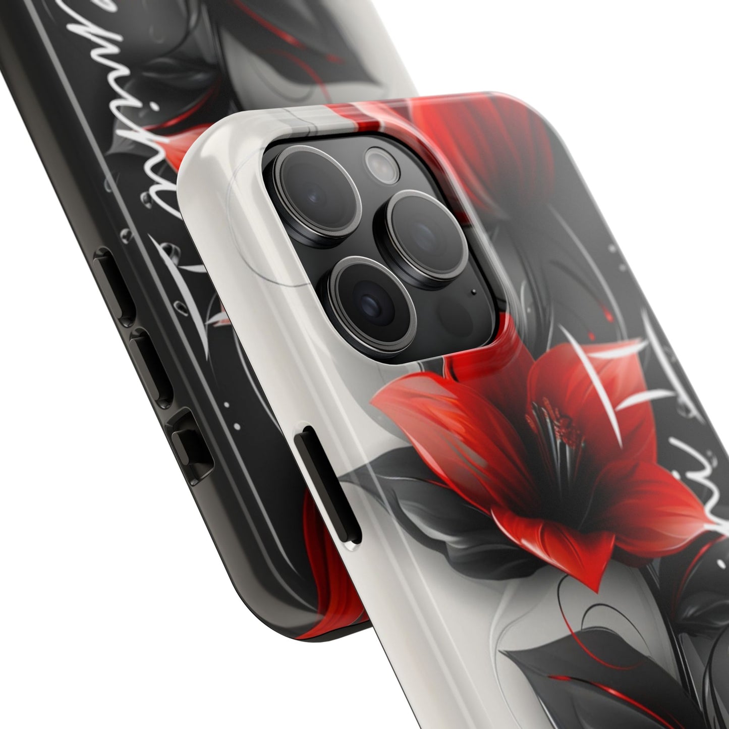 Custom Name Red Floral iPhone Case – Personalized Elegant Phone Cover