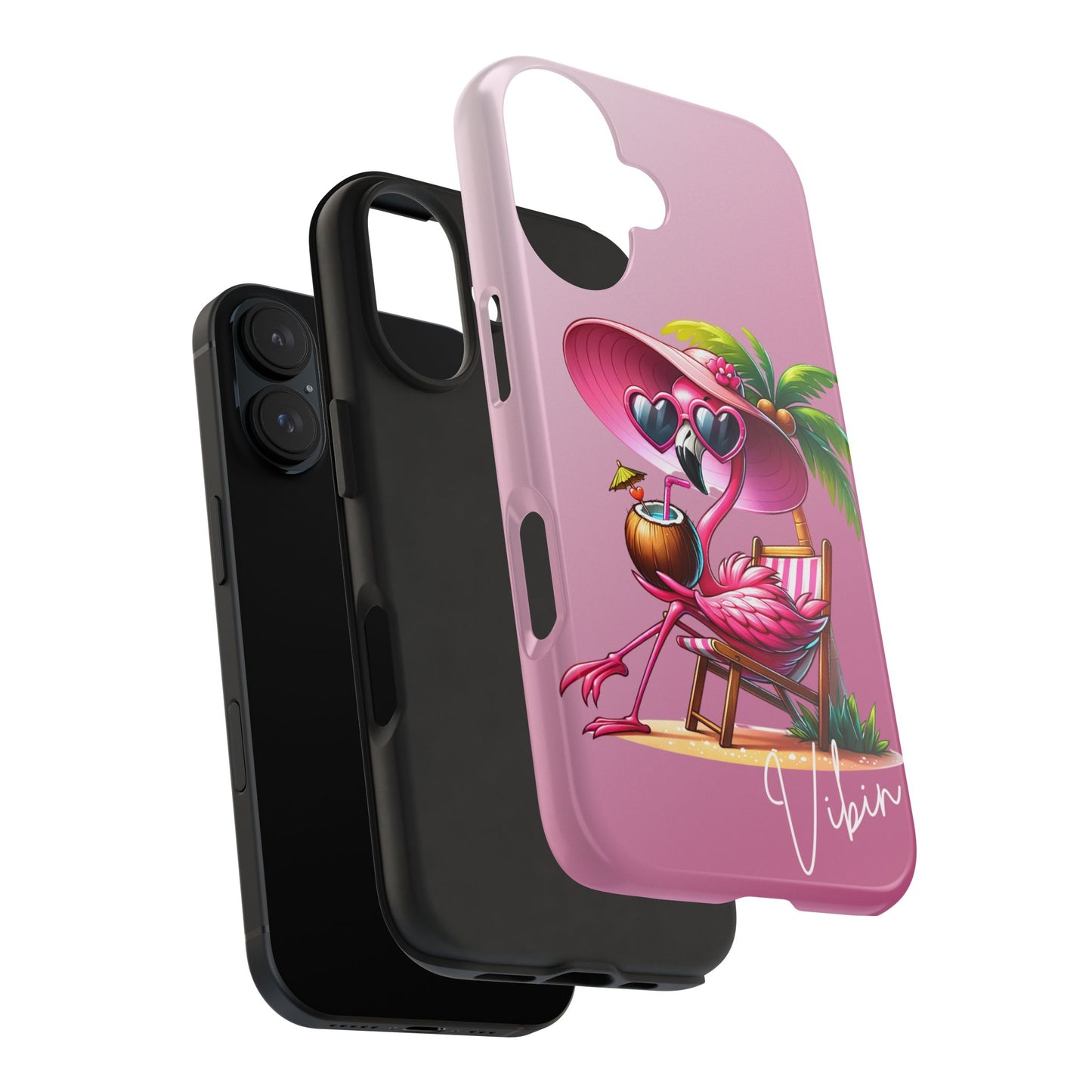 Pink flamingo summer aesthetics iPhone case. Compatible with iPhone models 11-16. Custom phone case for smartphones. design for Girls, Woman