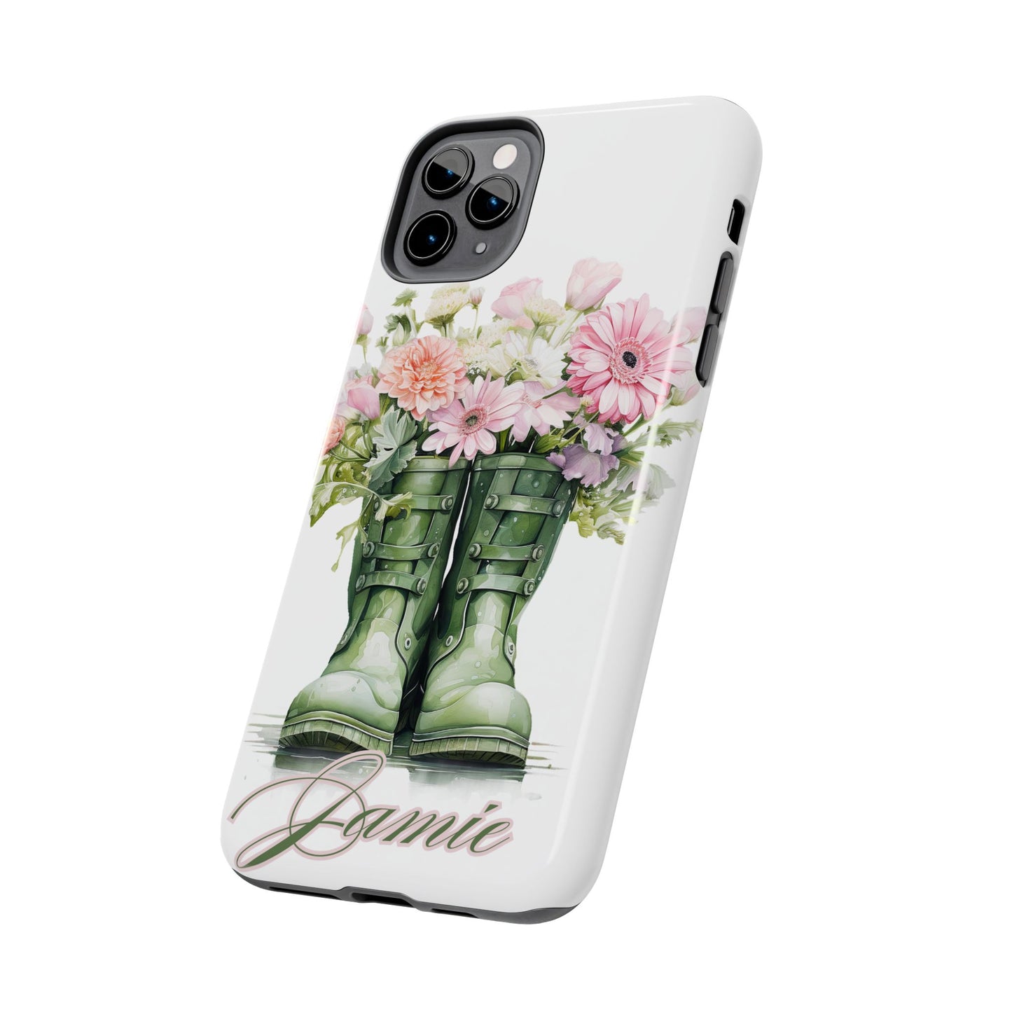 Custom green rainboots & flowers Mother's day personalized iPhone Case