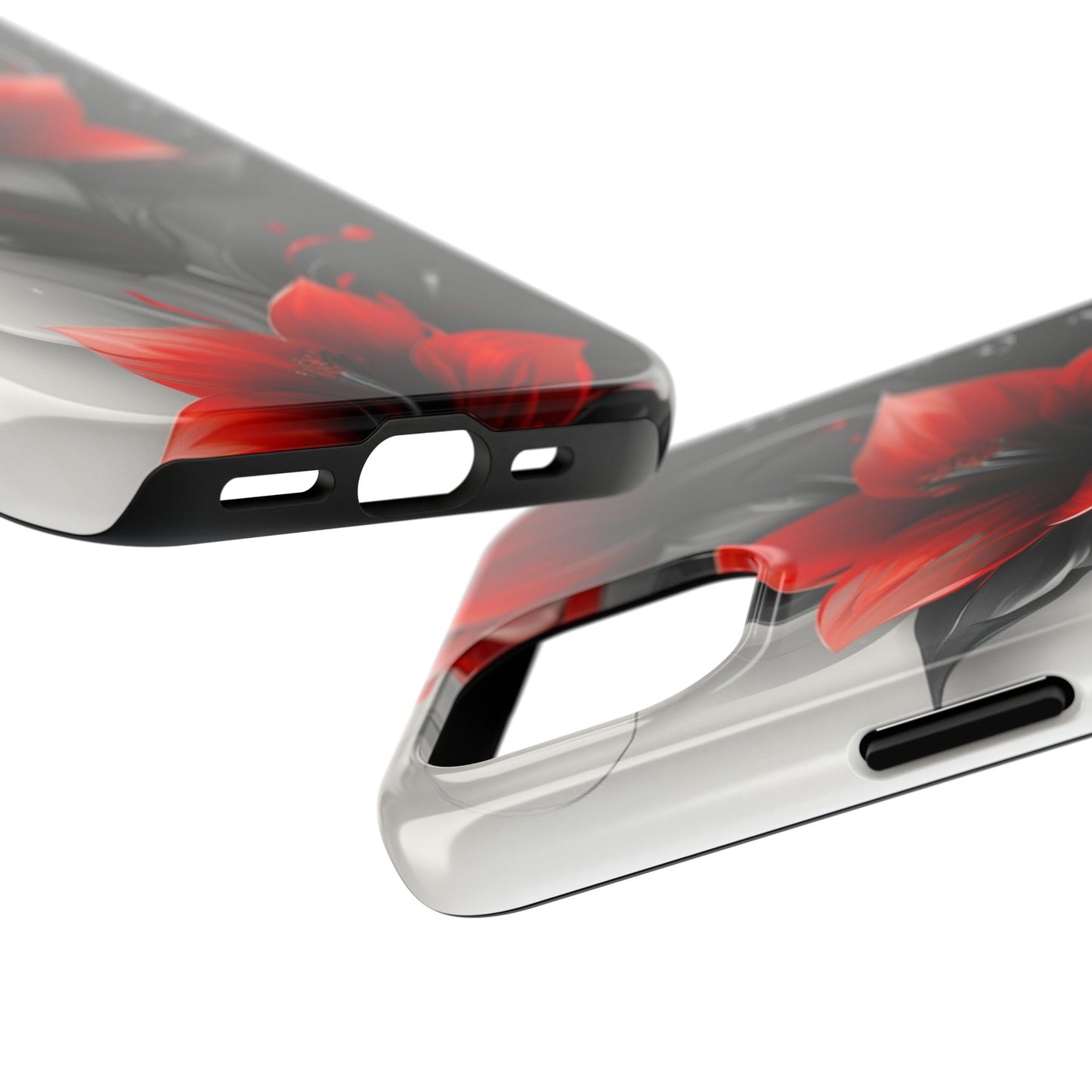 Red & black floral iPhone Cover, flower Accessory, Cute Phone Protector, seasonal Tech