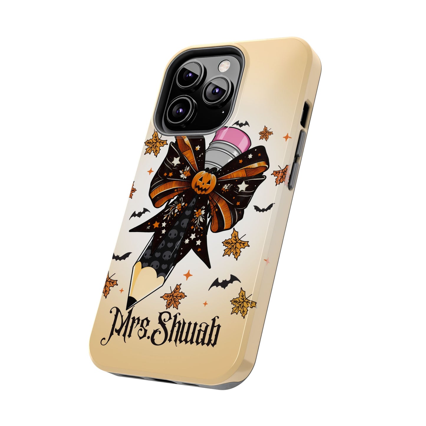 Custom Teacher Halloween iPhone Case – Personalized Spooky Bow Phone Cover