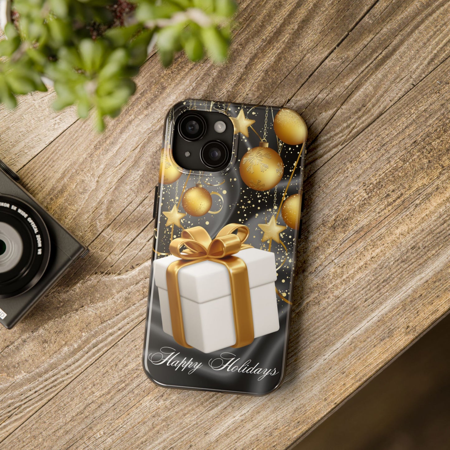 Black & Gold Happy Holidays iPhone Case | Sole Artist Studio