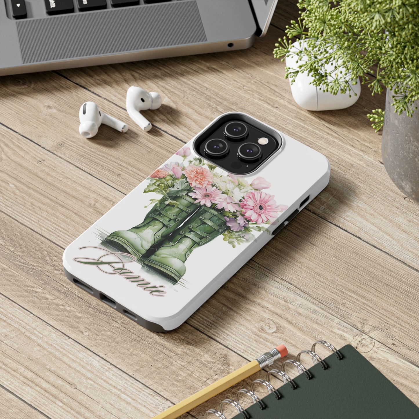 Custom green rainboots & flowers Mother's day personalized iPhone Case