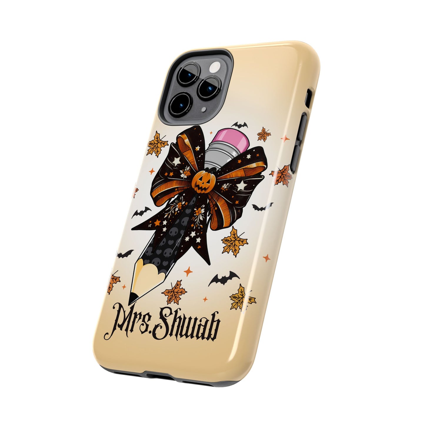 Custom Teacher Halloween iPhone Case – Personalized Spooky Bow Phone Cover