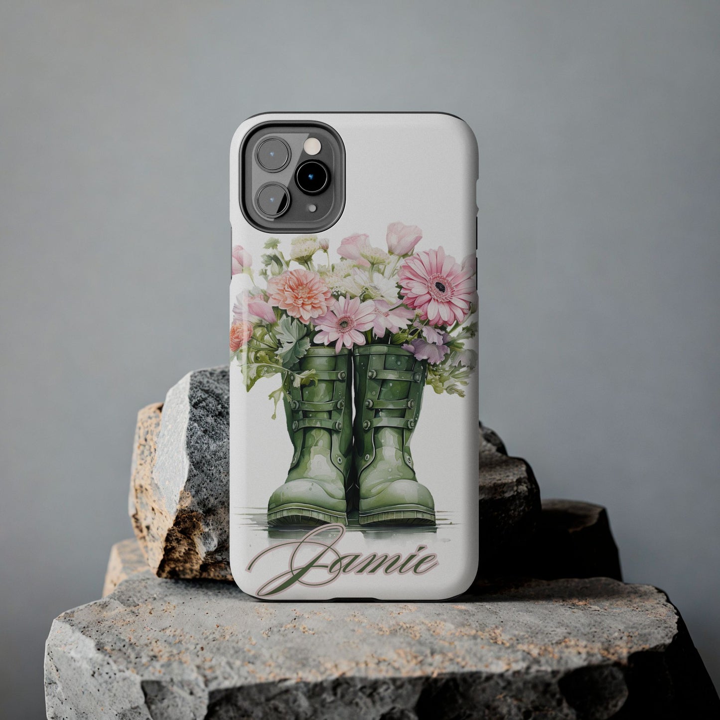 Custom green rainboots & flowers Mother's day personalized iPhone Case